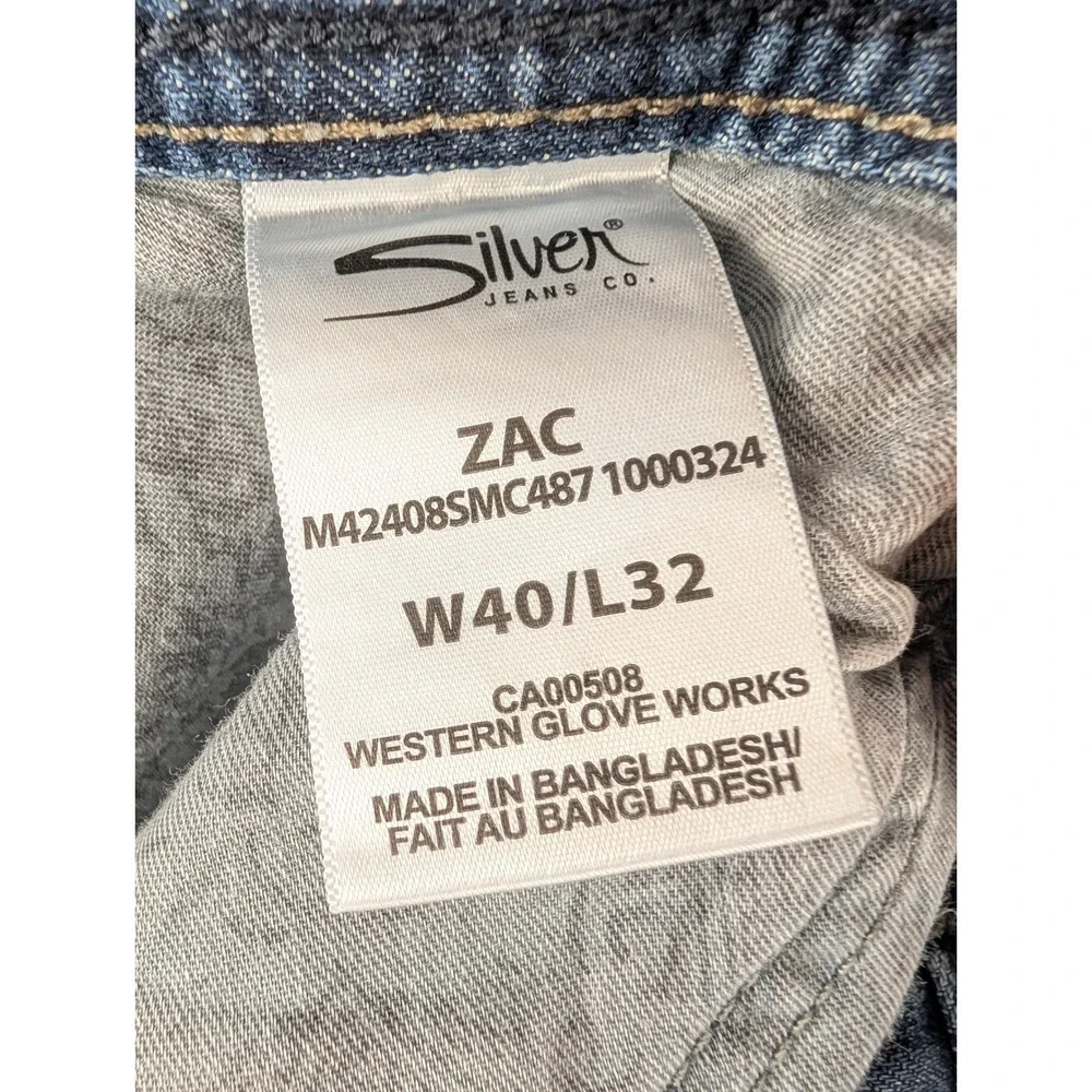 Silver Jeans Zac Jeans Mens 40x32 Blue Relaxed Straight Medium Wash Thick Stitch